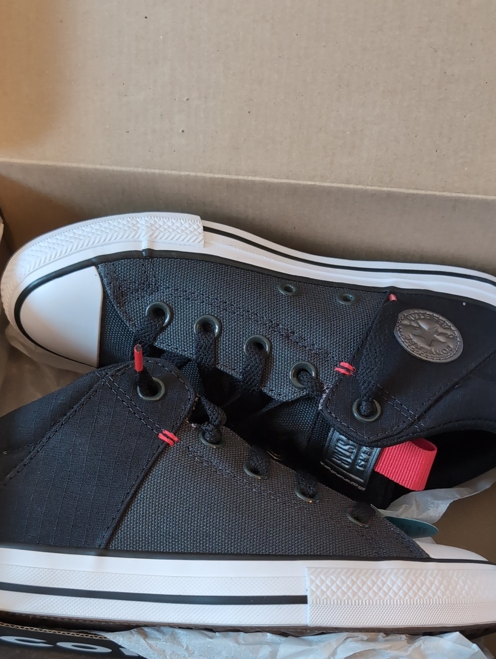 Boy's Black High-Top Sneakers with Red Accent